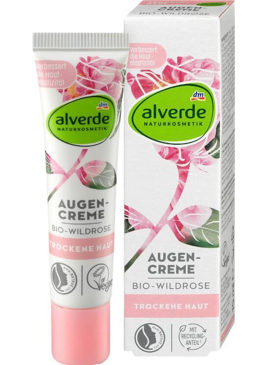 alverde dabas kosmētika, acu krēms Bio-Savvaļas roze, 15 ml, vegāns, sausai ādai